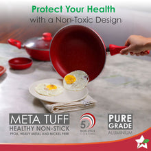 Load image into Gallery viewer, Royal Velvet Non-stick Cookware Set, 5Pc (Fry Pan with Lid, Wok, Dosa Tawa, Mini Fry Pan) Induction bottom, Soft-touch handles, Virgin Grade Aluminium, PFOA/Heavy Metals Free, 3 mm, 2 Years Warranty, Red