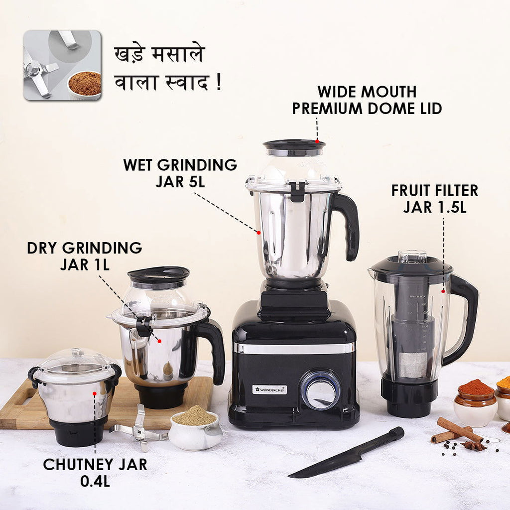 Sumo Black DLX Mixer Grinder with 4 Stainless Steel Jars 1000 W in Bl Wonderchef India