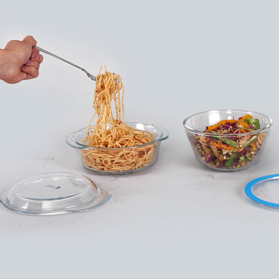 Victoria Borosilicate Glass 1 Casserole 1050ml + 1 Mixing Bowl 1000ml With Lids - Set ...