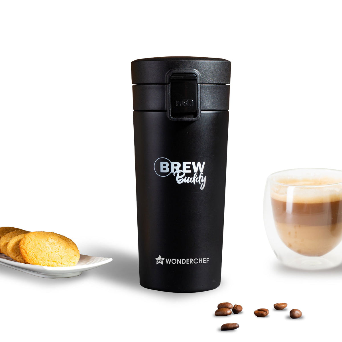 Wonderchef Renewed Brew Buddy Portable Coffee Mug | 380 ml | 304 Stainless Steel | Rust...