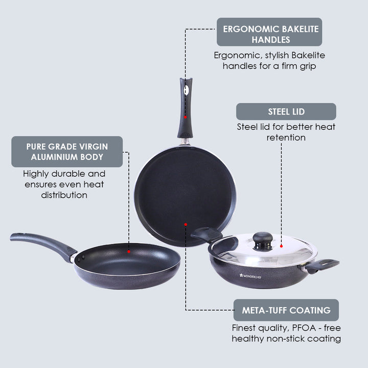 Wonderchef Wonderchef Renewed Platinum Plus Non-Stick Cookware Set of 4 | Kadhai