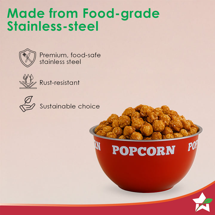 Ambrosia Stainless-steel Popcorn Bowl, 1.4 L, Dual-tone, Serve Chips,