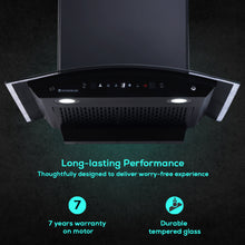 Load image into Gallery viewer, Ultima C-Line 60cm 1400 m3/hr Auto Clean Curved Glass Chimney | Baffle Filter | 1400M3/Hr powerful suction | Touch + 3 speed Motion Sensor control | Low Noise | 7 Year Warranty on Motor | Black
