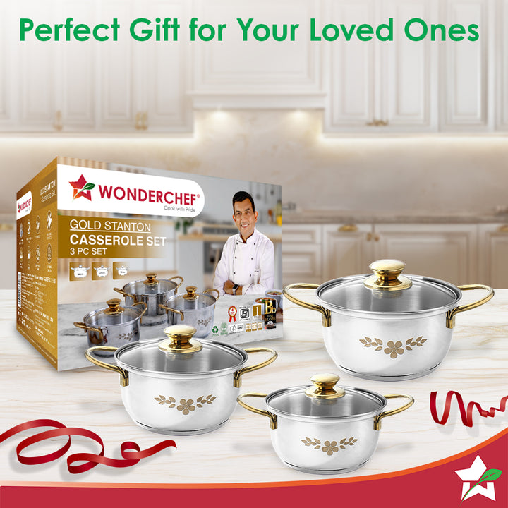 Wonderchef Gold Stanton Casserole Set | Elegant & Practical Cooking
