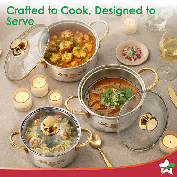 Wonderchef Gold Stanton Casserole Set | Elegant & Practical Cooking