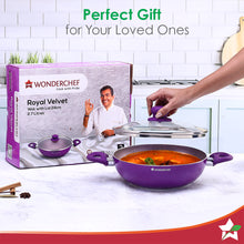 Load image into Gallery viewer, Royal Velvet Non-stick 24cm Kadhai with Lid and Handles | Glass Lid | Induction Ready | Soft-touch handles |Non – Toxic I Virgin Aluminium| 3 mm thick | 2 year warranty | Purple