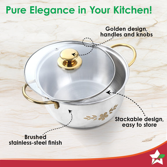Wonderchef Gold Stanton Casserole Set | Elegant & Practical Cooking