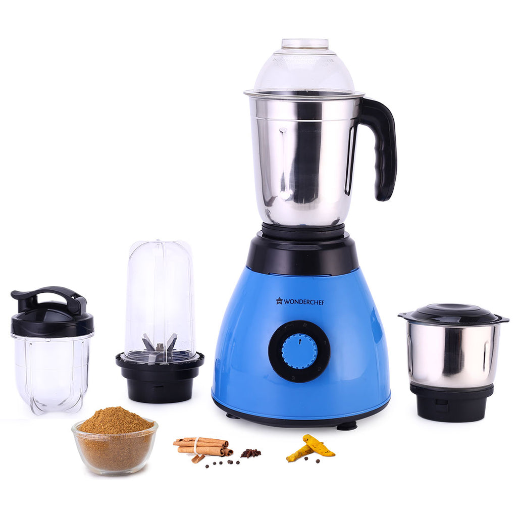 Acura Blender Pro Mixer Grinder 500W, 230V~50Hz, 4 Jars( 2 Stainless Steel + 2 Polycarbonate Jars), Black & Blue, 5 Years Warranty