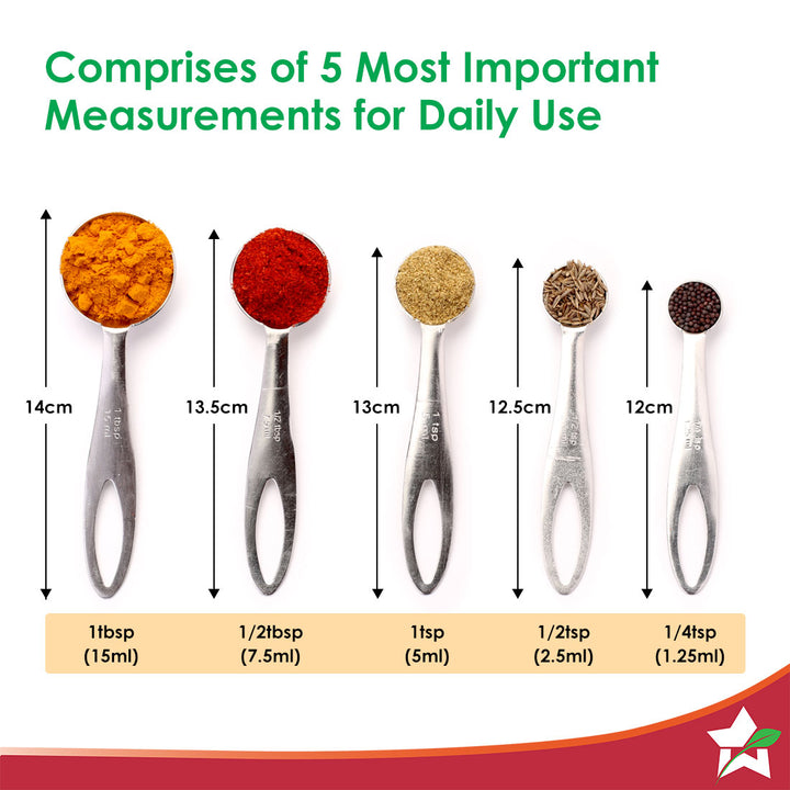 Normal Spoon Size Ambrosia Stainless-steel Measuring Spoons with 5 Engraved Measurements