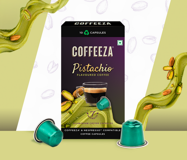 Coffeeza Pistachio 100% Arabica Flavoured Aluminium Coffee Capsules (Limited Edition)