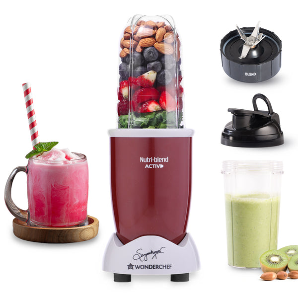 Nutri-blend Activ Mixer Grinder Blender, Smoothie Maker, 500W 22000 RPM 100% Full Copper Motor, 2 Unbreakable BPA Free Jars, SS Blades, 2 Year Warranty, Recipe book by Chef Sanjeev Kapoor, Red