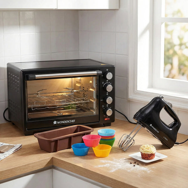 Home Bakery Delight Kit | Oven Toaster Griller (OTG) - 28 Litres, Essenza Hand Mixer, Pavoni Platinum Silicon Plum Cake Mould, Pavoni Platinum Silicone Muffin Moulds