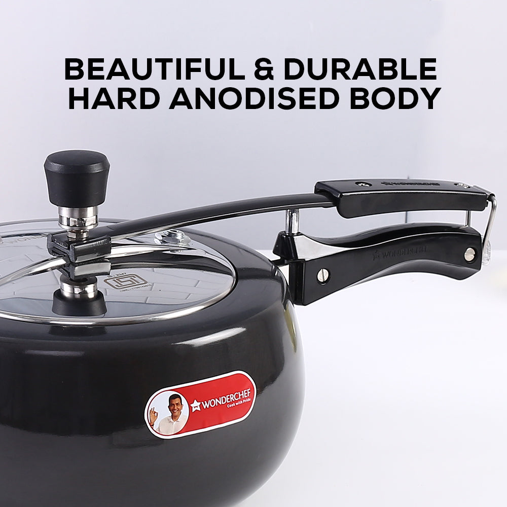 Taurus Hard Anodized 5L Inner Lid Pressure Cooker, SS Lid, Cool Touch Handles for Durability,  Induction Friendly, Black, 5 year warranty, ISI Certified