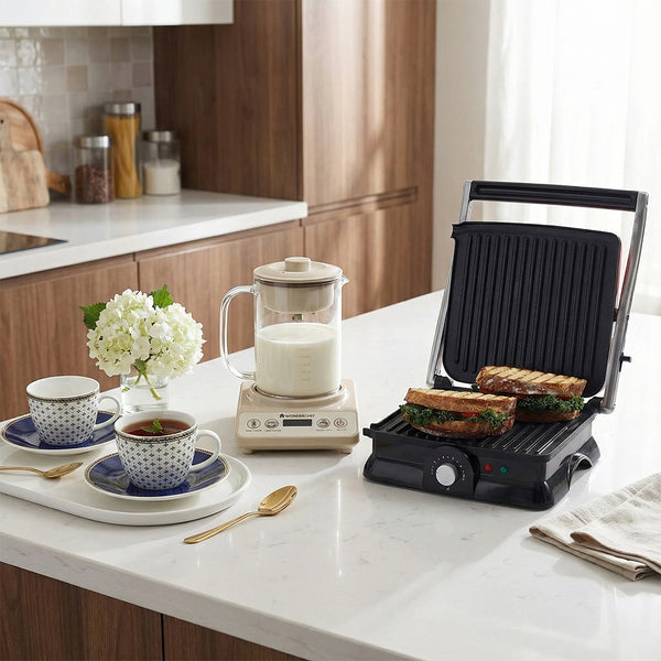 Chai ki Mehfil Bundle | Chai Magic, Fully Automatic Tea & Cappuccino Maker, Sicilia Fine Bone China Cup & Saucer Set - Royal Blue - Set of 2 Pcs, Sanjeev Kapoor Tandoor Family Size Plus