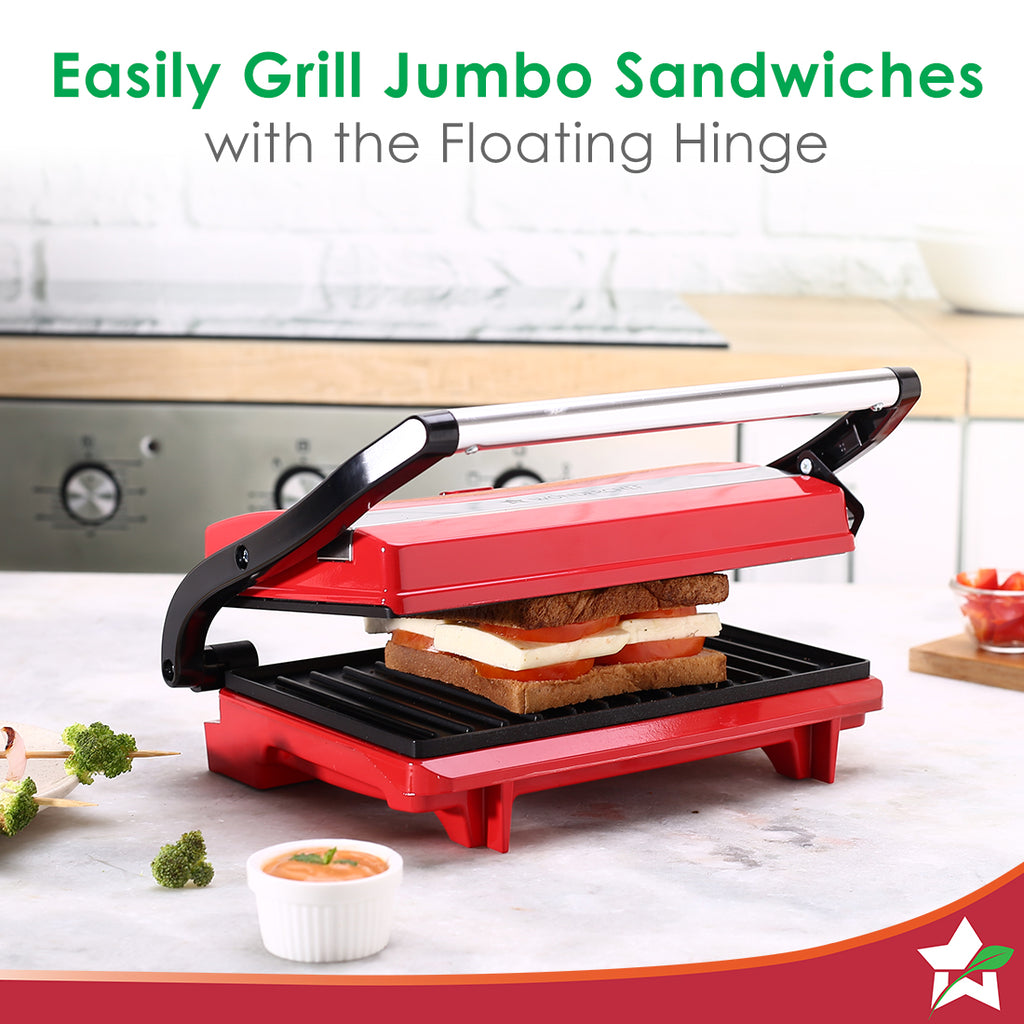 Sanjeev Kapoor Tandoor Mini| Crimson Edge Electric Contact Grill & Sandwich Maker| 3-in-1 Appliance| 700 Watt| Cool Touch Handle|LED Indicator|2 Year Warranty| Red