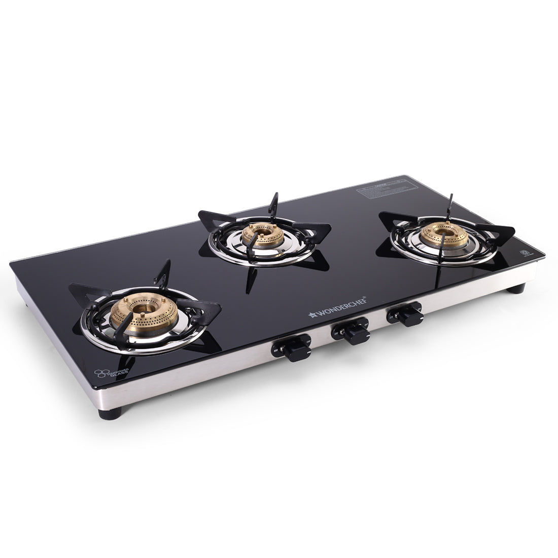 Duralife Slim Glass Cooktop 3 Burner Heavy Duty Pan Support Dual L