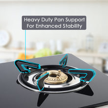 Load image into Gallery viewer, Duralife Slim Glass Cooktop 3 Burner | Heavy Duty Pan Support | Dual Locking System | Easy Grip Sleek Knobs | Brass Burner | Round Stainless Steel Drip Tray | 2 Years Warranty on Glass and Product