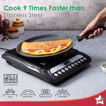 Load image into Gallery viewer, Duralite Die-cast 28 cm Dosa Tawa | 5 Layer Healthy Duramax Non-Stick Coating | Soft Touch Handle | Pure Grade Aluminium | PFOA Free | 2 Year Warranty | Grey