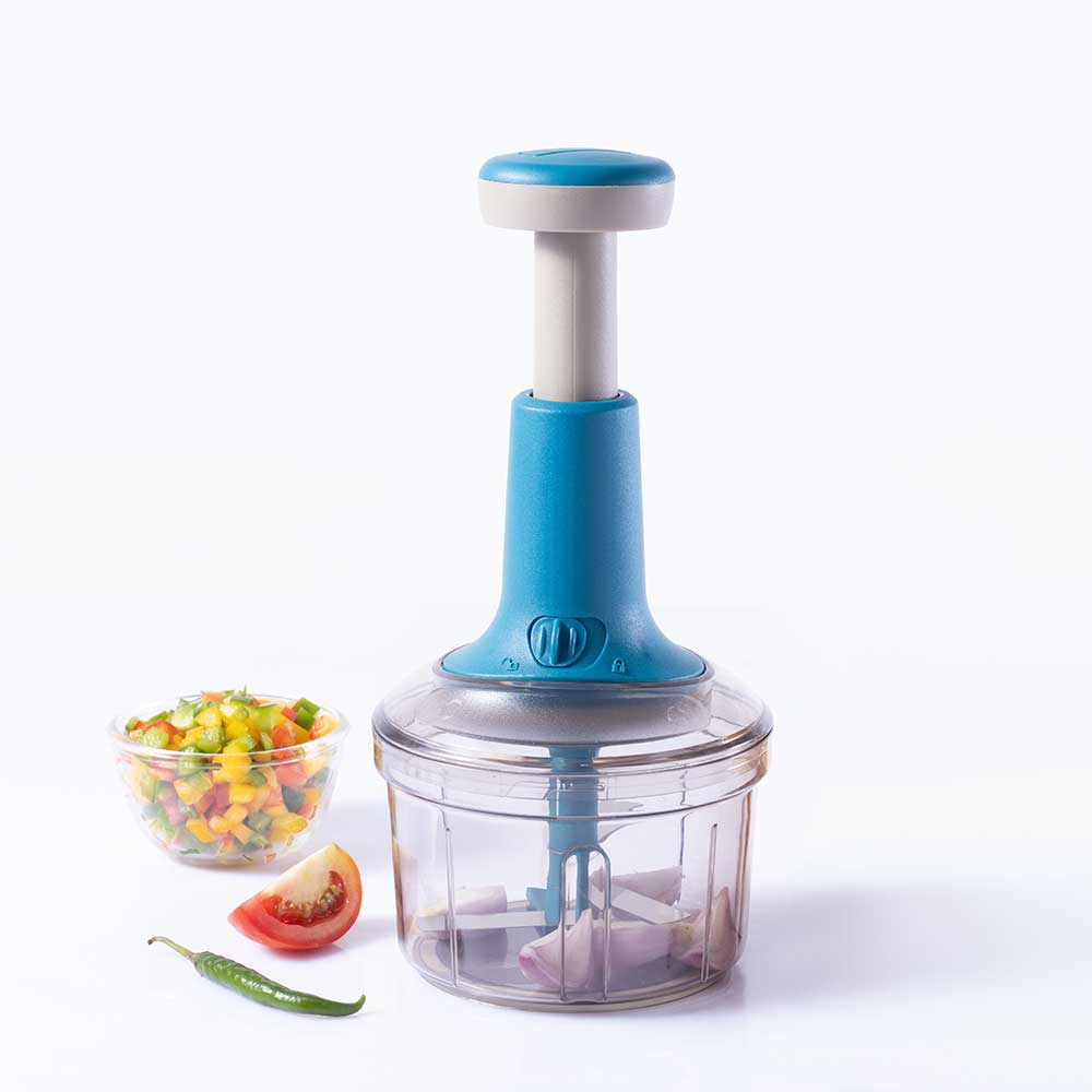 Glory Push Chopper | 800 ml | 3 Stainless Steel Blades | Anti-Slip Silicone | Air Tight Lid | Silicone Supported Base | Efficient String Mechanism | Transparent Jar | Safety Locking Mechanism | Easy to Clean | 1 Year Warranty