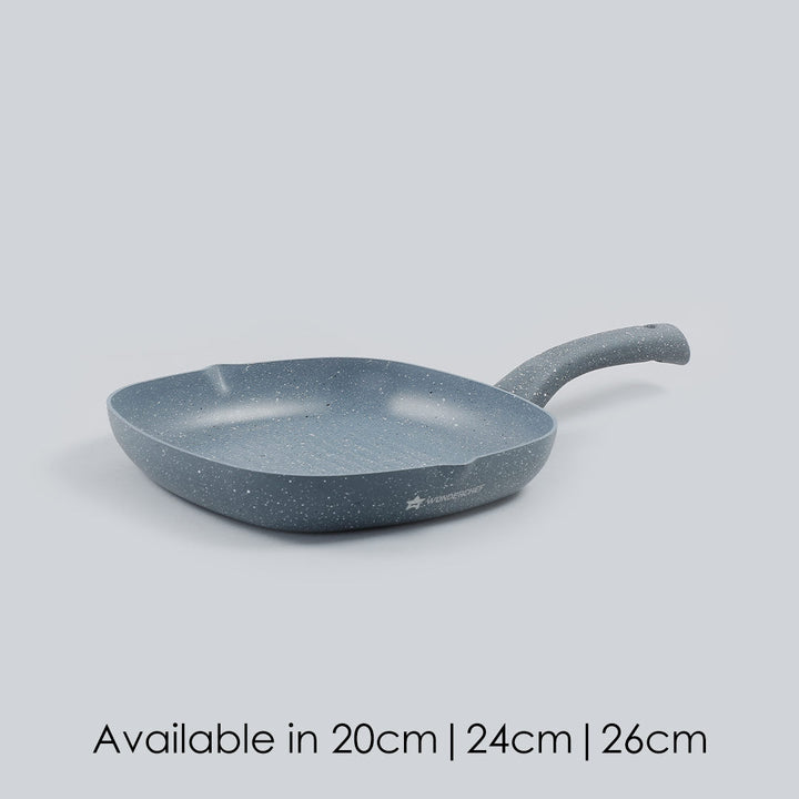 Granite Non-stick Grill Pan, Soft-touch handles, Virgin grade aluminium, PFOA/Heavy metals free, 3.5mm, 2 years warranty, Grey - Wonderchef