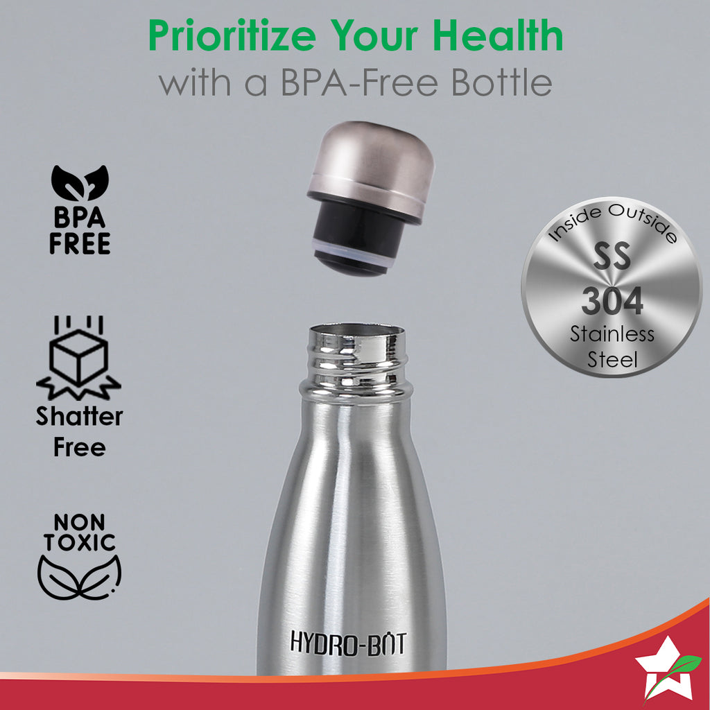Stainless Steel Hydro Bot 1000 ml/ 1 litre | Gift Box Packing | Single wall | Non-insulated | 304 Stainless Steel | Non Toxic | BPA free | Rust Free | Light weight | For Home & Office | Spill and Leak proof | Wide Mouth | Easy to Clean | 2 Years Warranty