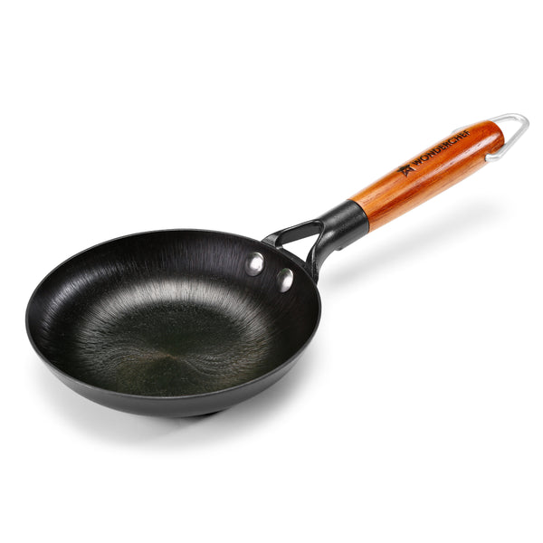 Ferro Light-weight Cast-iron Fry Pan, 16cm, 40% Lighter, Pre-seasoned with 100% Vegetable Oil, Non-toxic, Chemical-free, Induction-friendly, Long Cool-touch Wood Handles, 10-Yr Warranty
