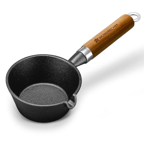 Ferro Light-weight Cast-iron Tadka Pan for Tempering, 40% Lighter, Pre-seasoned with 100% Vegetable Oil, Chemical-free, Induction-friendly, Long Cool-touch Wood Handles, 10-Yr Warranty