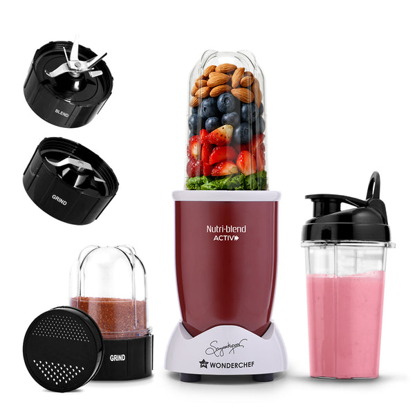 Nutri-blend Activ Mixer Grinder Blender, Smoothie Maker, 500W 22000 RPM 100% Full Copper Motor, 2 Unbreakable BPA Free Jars, SS Blades, 2 Year Warranty, Recipe book by Chef Sanjeev Kapoor, Red