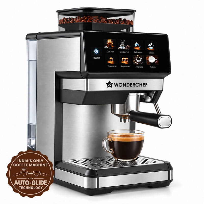 Prebook Auto Bar Espresso Coffee Maker & Grinder, 20-bar, Built-in Frother, Hassle-free, Make Espressos, Cappuccinos, Americanos & Lattes at Home, Metal Porta Filter, 2-Yr Warranty