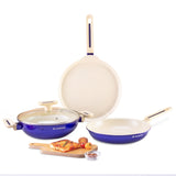 Bellagio Ceramic Non-stick 4 pc Cookware Set, Kadhai with Lid, Fry Pan & Dosa Tawa, Electric Blue, 2 Years Warranty
