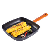 Caesar 24 cm Non-stick Grill Pan with Wooden Handle | Grill Pan Non-Stick | 1.4L | 5mm | Black