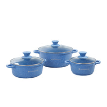 Load image into Gallery viewer, Granite Die-cast Non-stick Casserole Set, 6Pc (1150ML, 2000ML, 4500ML) With Lids, Induction Bottom, Soft Touch Handles, Pure Grade Aluminium, PFOA/Heavy Metal Free, 2 Years Warranty, Blue