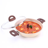 Duralife Die-cast 24 cm Kadhai with lid | 5 Layer Healthy Duramax Non-Stick Coating | Soft Touch Handles | Pure Grade Aluminium | PFOA Free | 2.5 litres | 2 Year Warranty | Ivory