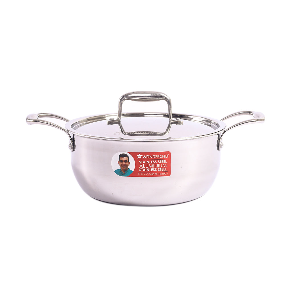 Nigella Tri-Ply Stainless Steel 22 cm Casserole | 3.2 Litres | 2.6mm Thickness | Induction base | Compatible with all cooktops | Riveted Cool-Touch Handle | 10 Year Warranty
