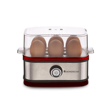 Load image into Gallery viewer, Crimson Edge Instant Electric Egg Boiler with 6 Egg Poachers|3 Boiling Modes, Soft, Medium, Hard| Auto Shut Off | Non-stick Egg Rack, Transparent Lid, Stainless Steel Body &amp; Heating Plate, Steamer Rack| Alarm| Overheat Protection | Red| 2 Year Warranty