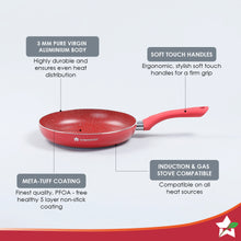 Load image into Gallery viewer, Royal Velvet 24 cm Non-Stick Fry Pan | Induction Bottom | Soft-Touch Handle | Virgin Grade Aluminium | PFOA &amp; Heavy Metals Free | 3 mm | 1.8 litres | 2 Years Warranty | Red