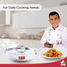 Load image into Gallery viewer, Nigella Tri-Ply Stainless Steel 28 cm Kadhai with Lid | 4.1 Litres | 2.6mm Thickness | Kadai with Induction base | Compatible with all cooktops | Riveted Cool-Touch Handle | 10 Year Warranty