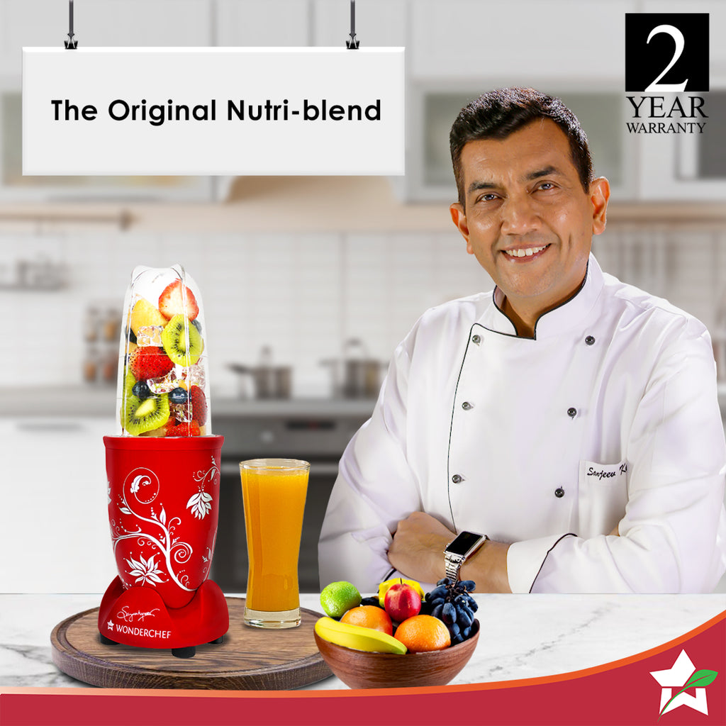 Nutri-blend, 400W, 22000 RPM 100% Full Copper Motor, Mixer-Grinder, Blender, SS Blades, 2 Unbreakable Jars, 2 Years warranty, Red, Recipe Book By Chef Sanjeev Kapoor