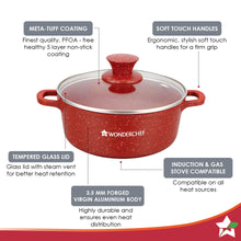 Load image into Gallery viewer, Granite Die-cast Non-stick Casserole Set, 6Pc (1150ML, 2000ML, 4500ML) With Lids, Induction Bottom, Soft Touch Handles, Pure Grade Aluminium, PFOA/Heavy Metal Free, 2 Years Warranty, Red