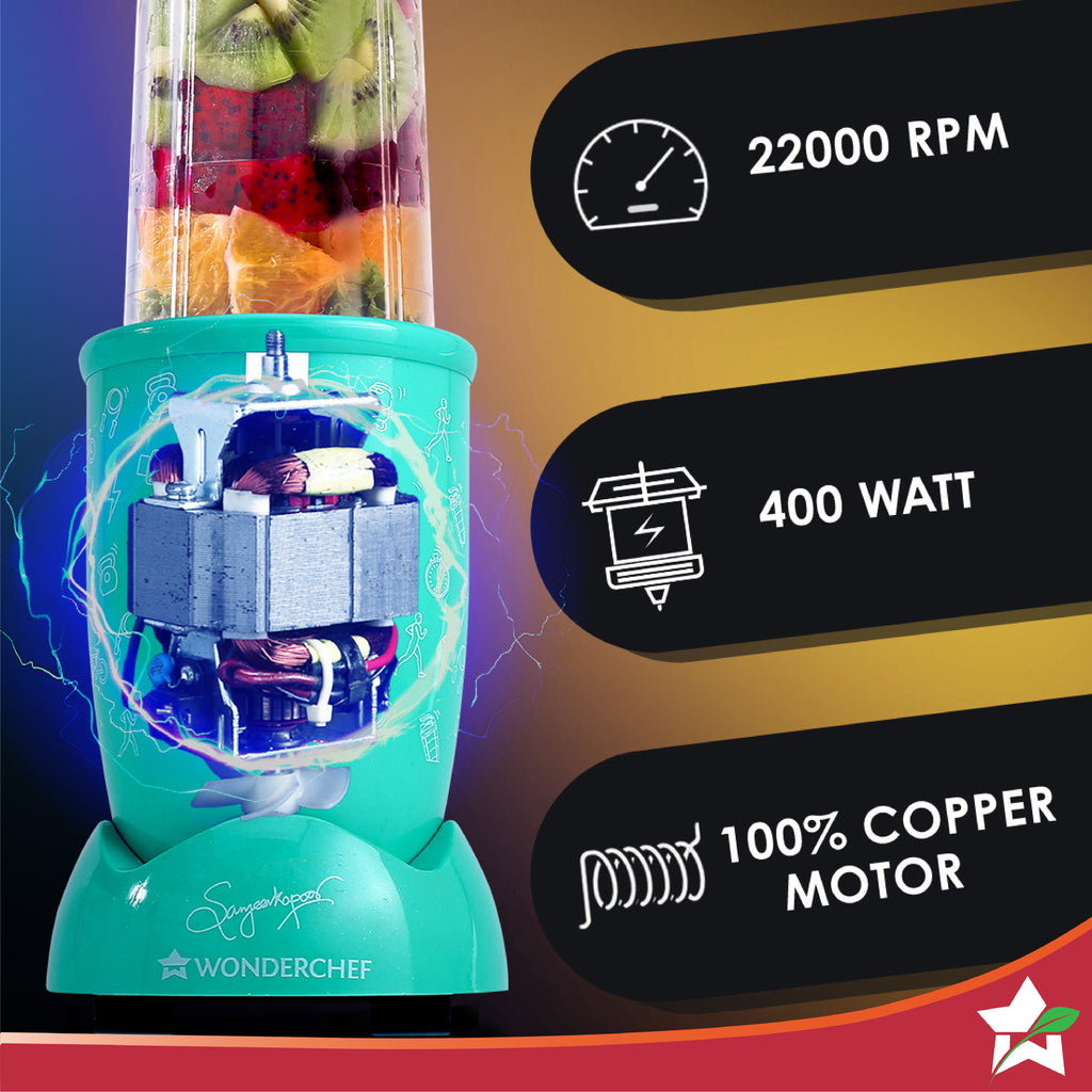Nutri-blend GO, 22000 RPM 100% Full Copper Motor, 1 Unbreakable Jar, 400 W, 2 Years Warranty, Recipe book by Chef Sanjeev Kapoor, Mint