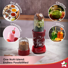 Load image into Gallery viewer, Nutri-blend, 400W, 22000 RPM 100% Full Copper Motor, Mixer-Grinder, Blender, SS Blades, 2 Unbreakable Jars, 2 Years warranty, Red, Recipe Book By Chef Sanjeev Kapoor