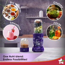 Load image into Gallery viewer, Nutri-blend, 400W, 22000 RPM 100% Full Copper Motor, Mixer-Grinder, Blender, SS Blades, 2 unbreakable Jars, 2 Years warranty, Purple, Recipe Book By Chef Sanjeev Kapoor