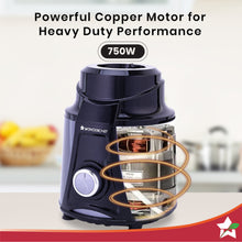 Load image into Gallery viewer, Galaxy Mixer Grinder 750W 100% Copper Motor, 4 Stainless Steel Jars, Black &amp; Grey, 5 Years Warranty