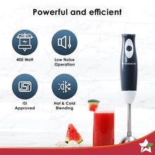 Load image into Gallery viewer, Ultima Plus Electric Hand Blender | Portable I Easy Control Grip | Hot &amp; Cold Blending | 300W Powerful Motor | Single Push Button Operation | Sharp Food Grade Anti Rust Stainless Steel Blades | Detachable stem | 2 Year Warranty | Black