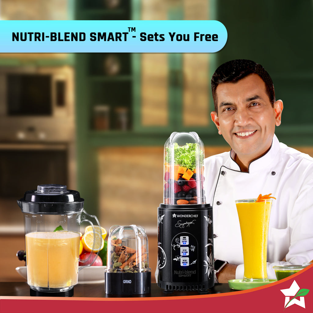 Nutri Blend Smart 3 Jar Automatic Mixer Grinder with Dual Pulse Function|22000 RPM|100% Full Copper Motor|2 Unbreakable Jars|500 W|2 Years Warranty|Recipe book by Chef Sanjeev Kapoor| Black
