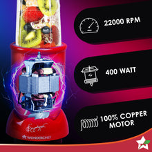 Load image into Gallery viewer, Nutri-blend Juicer, Mixer, Grinder, Blender &amp; Smoothie Maker | 400W 22000 RPM 100% Full Copper Motor | Stainless steel Blades | 3 unbreakable jars | 2 Years warranty | Recipe book by Chef Sanjeev Kapoor | Red