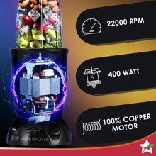 Load image into Gallery viewer, Nutri-blend, 400W, 22000 RPM 100% Full Copper Motor, Mixer-Grinder, Blender, SS Blades, 2 Unbreakable Jars, 2 Years warranty, Black, Recipe Book By Chef Sanjeev Kapoor