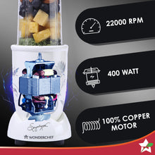 Load image into Gallery viewer, Nutri-blend Juicer, Mixer, Grinder, Blender &amp; Smoothie Maker | 400W 22000 RPM 100% Full Copper Motor | Stainless steel Blades | 3 unbreakable jars | 2 Years warranty | Recipe book by Chef Sanjeev Kapoor | White