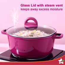 Load image into Gallery viewer, Ceramide Non-stick Casserole Set, 6Pc (1.2L,  2.3L, 3.9L), Induction Bottom, Soft Touch Handle, Pure Grade Aluminium, PFOA/Heavy Metals Free, 2.2mm, Pink, 2 Years Warranty