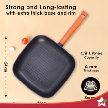 Load image into Gallery viewer, Caesar 24 cm Non-stick Grill Pan with Wooden Handle | Grill Pan Non-Stick | 1.4L | 5mm | Black